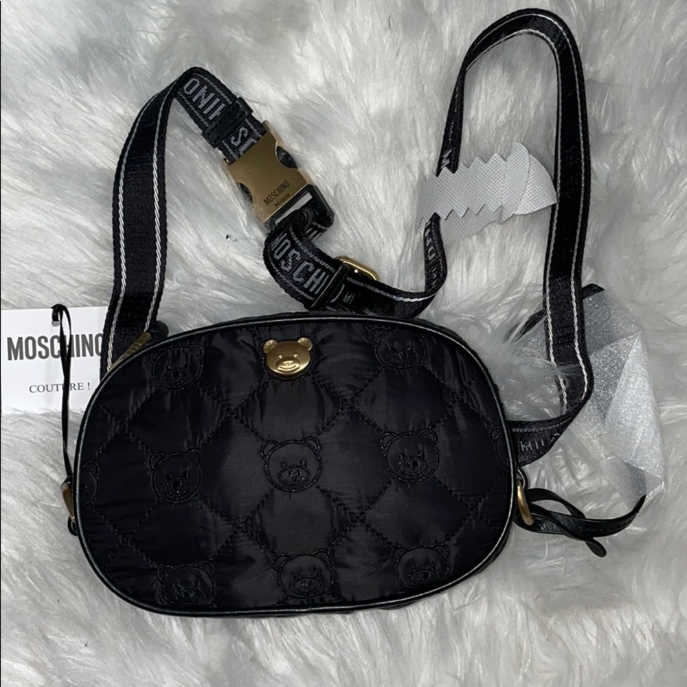 MOSCHINO COUTURE GOLD LOGO TEDDY NYLON FANNY PACK